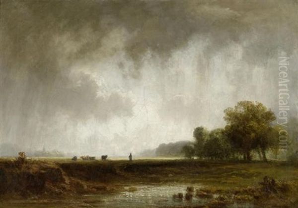 Weiherlandschaft Mit Kuhherde Oil Painting by Eduard Schleich the Elder