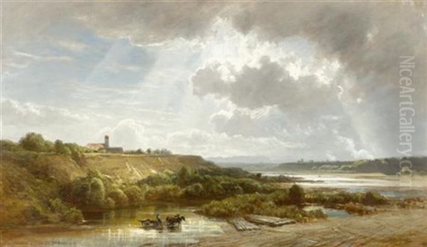 Isar Landschaft Oil Painting by Eduard Schleich the Elder