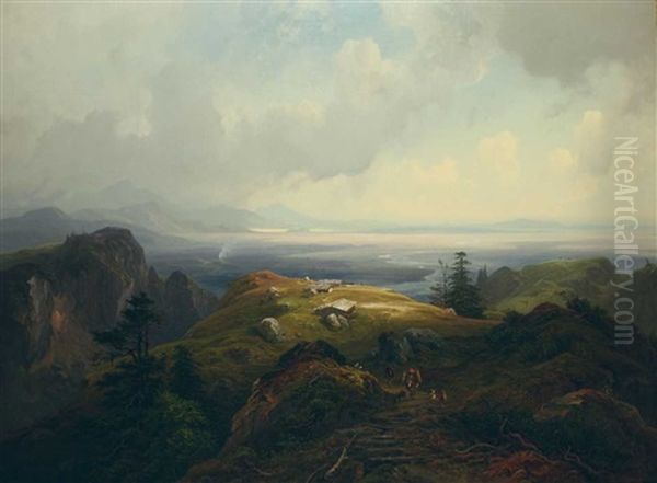 Gebirgslandschaft Oil Painting by Eduard Schleich the Elder