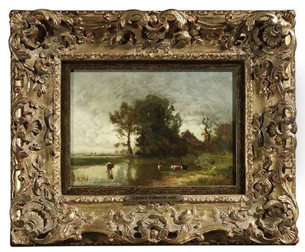 Landschaft Mit Kuhen Am Weiher Oil Painting by Eduard Schleich the Elder