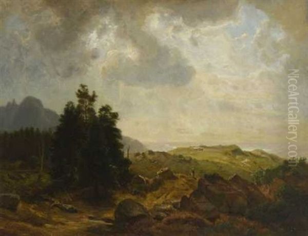 Blick Vom Herzogstand Ins Murnauer Tal Oil Painting by Eduard Schleich the Elder