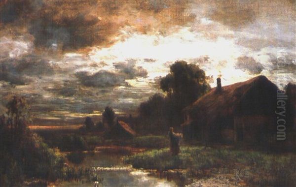 Gewitterstimmung Im Dachauer Moos Oil Painting by Eduard Schleich the Elder