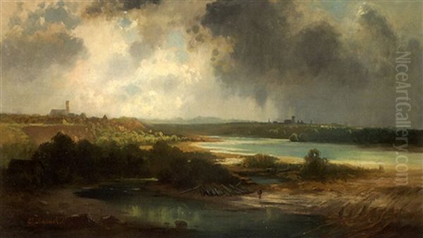 Blick Auf Munchen Von Suden Uber Die Isar Oil Painting by Eduard Schleich the Elder