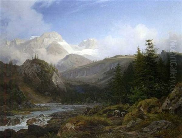 Landschaft Mit Blick Auf Den Hohen Dachstein Oil Painting by Eduard Schleich the Elder