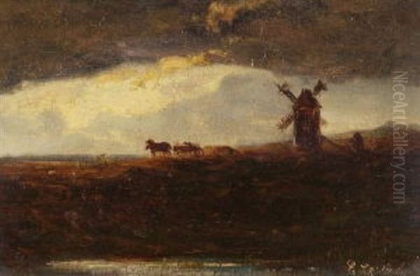 Landschaft Mit Einer Windmuhle Oil Painting by Eduard Schleich the Elder