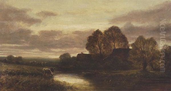 Kuhe Am Teich Vor Einem Gehoft Oil Painting by Eduard Schleich the Elder