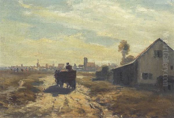 Pferdefuhrwerk Auf Der Landstrase Oil Painting by Eduard Schleich the Elder