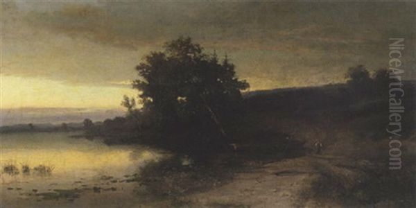 Sonnenuntergangstimmung Am Seeufer Oil Painting by Eduard Schleich the Elder