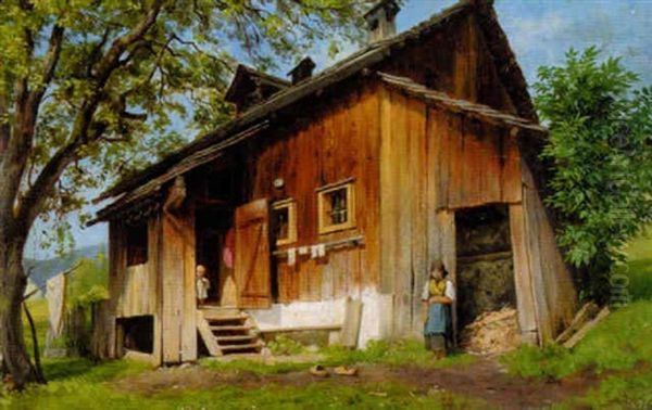 Bauernhaus In St. Alban Am Ammersee Oil Painting by Eduard Schleich the Elder