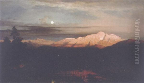 Hintersee Mit Alpenpanoramam Im Abendlicht Bei Aufgehendem Mond Oil Painting by Eduard Schleich the Elder