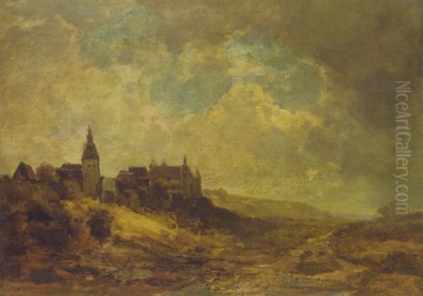 Bayrische Landschaft Mit Kleinem Stadtchen (gunzburg?) Oil Painting by Eduard Schleich the Elder