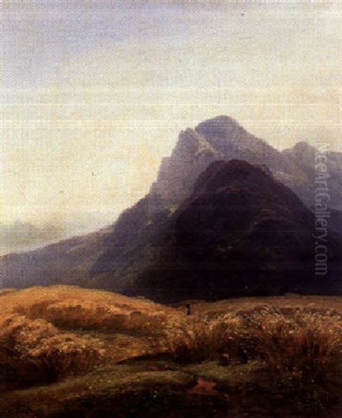 Reifes Kornfeld Vor Gebirgslandschaft Oil Painting by Eduard Schleich the Elder