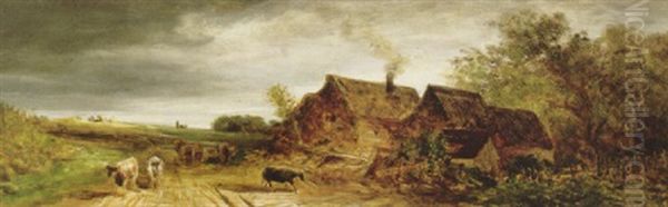 Bauerliches Anwesen Mit Einer Kuhherde Oil Painting by Eduard Schleich the Elder