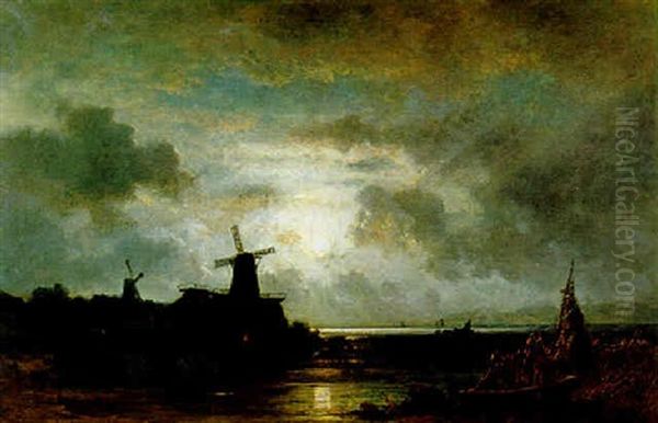 Vollmond An Der Kuste Oil Painting by Eduard Schleich the Elder