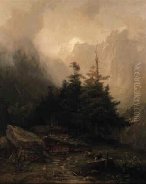 Eine Alpe Im Hochgebirge Oil Painting by Eduard Schleich the Elder