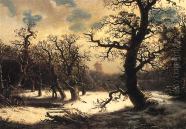 Eichenwald Im Winter Oil Painting by Eduard Schleich the Elder