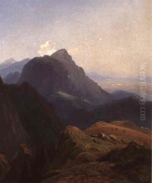 Hochalm Mit Kampenwand Oil Painting by Eduard Schleich the Elder