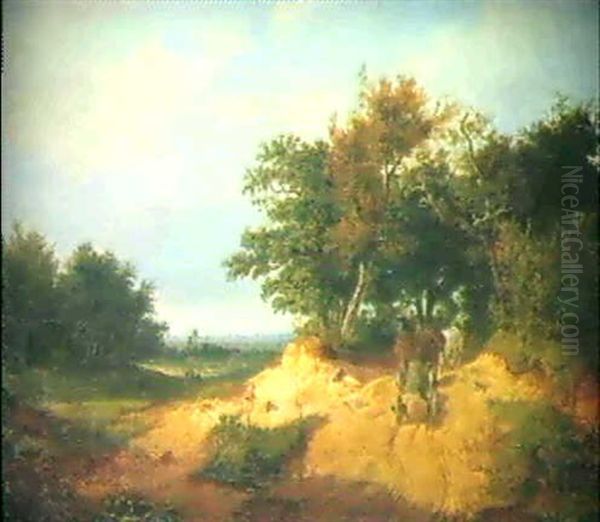 Landschaft Mit Pferdefuhrwerk Oil Painting by Eduard Schleich the Elder