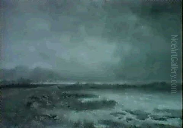 Aufziehendes Gewitter Am Starnberger See Oil Painting by Eduard Schleich the Elder