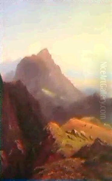 Hochalm Im Gebirge Mit Blick Auf Die Kampenwand Oil Painting by Eduard Schleich the Elder