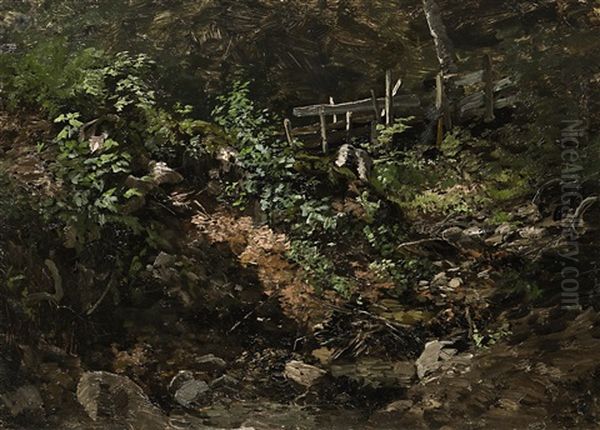 Waldstuck Mit Zaun Oil Painting by Eduard Schleich the Younger