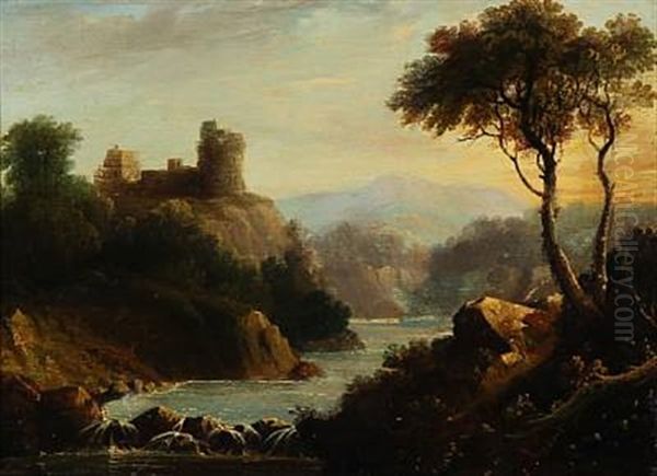 South German Landscape Oil Painting by Eduard Schleich the Younger