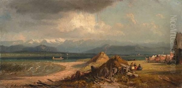 Partie Am Chiemsee Bei Aufziehendem Gewitter Oil Painting by Eduard Schleich the Younger