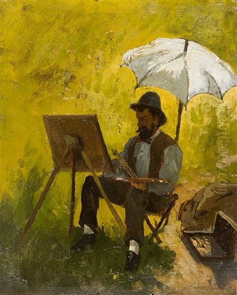 August Fink An Der Staffelei (study) by Eduard Schleich the Younger