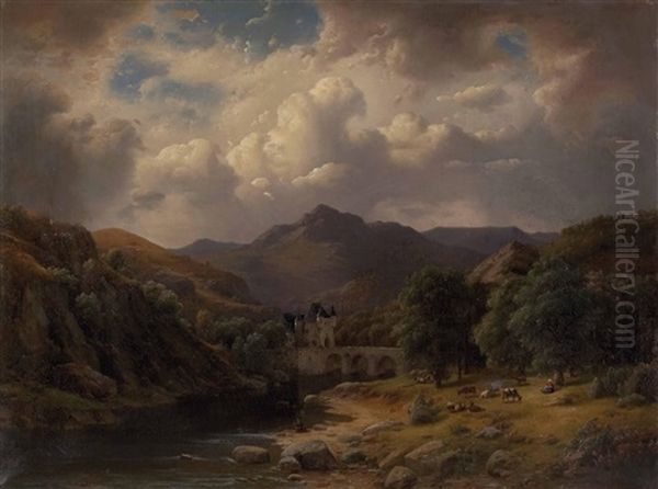 Fluslandschaft Mit Schlos Oil Painting by Eduard Schleich the Younger