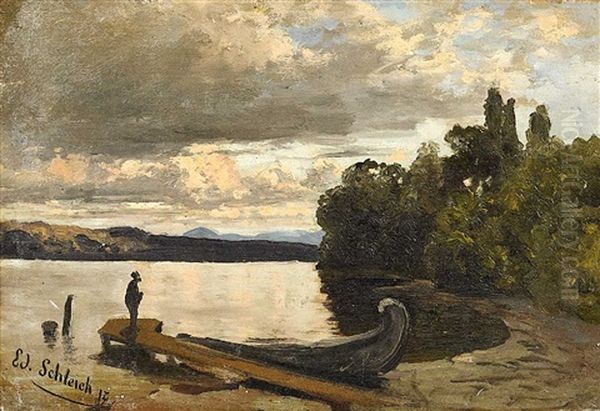 Abendstimmung Am See Oil Painting by Eduard Schleich the Younger