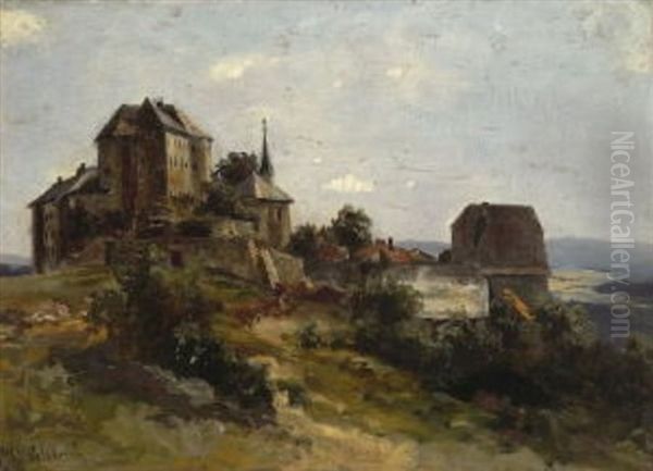 Blick Auf Ein Dorf Mit Burg Oil Painting by Eduard Schleich the Younger