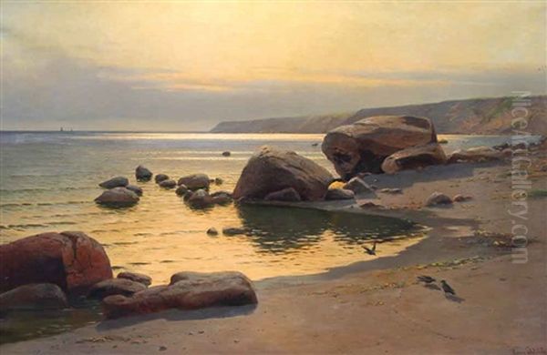 Steinige Meereskuste Oil Painting by Hans Schleich