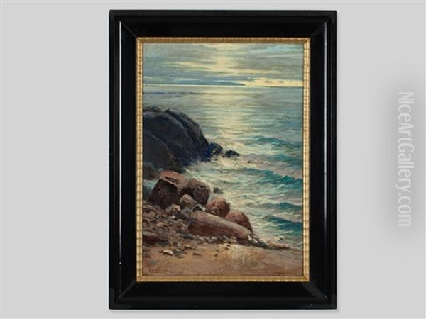 Swedish Coastline Oil Painting by Hans Schleich