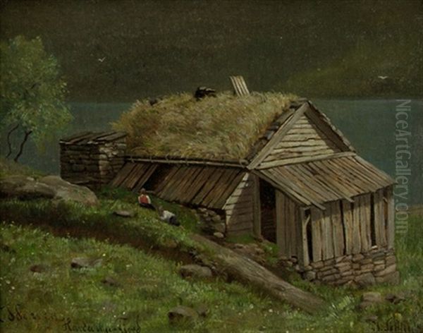 Hutte Am Ufer Des Hardanger Fjords In Norwegen Oil Painting by Hans Schleich