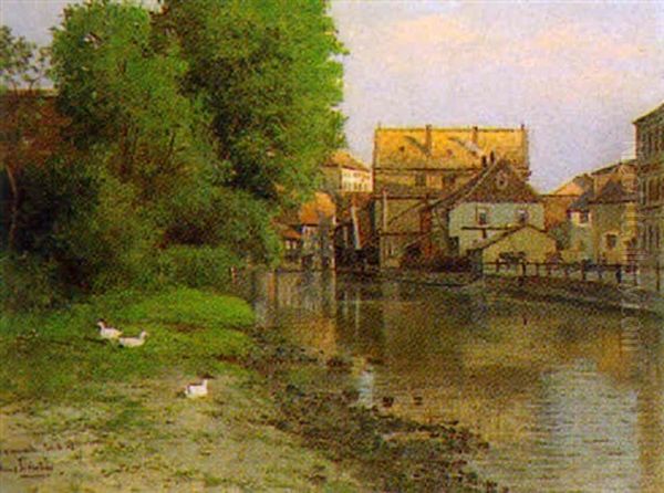 Flusidylle In Kronach Oil Painting by Hans Schleich