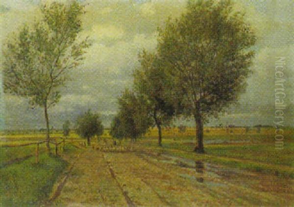 Weidenallee In Norddeutschland Oil Painting by Hans Schleich