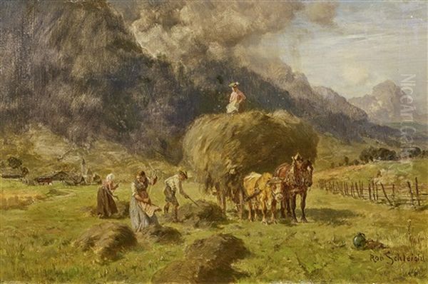 Hay Making Oil Painting by Robert Schleich