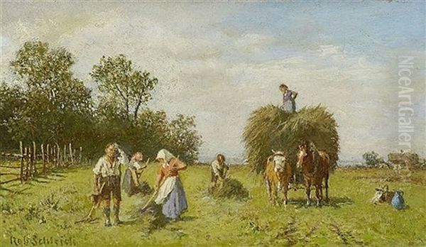 Bauern Bei Der Heuernte Oil Painting by Robert Schleich