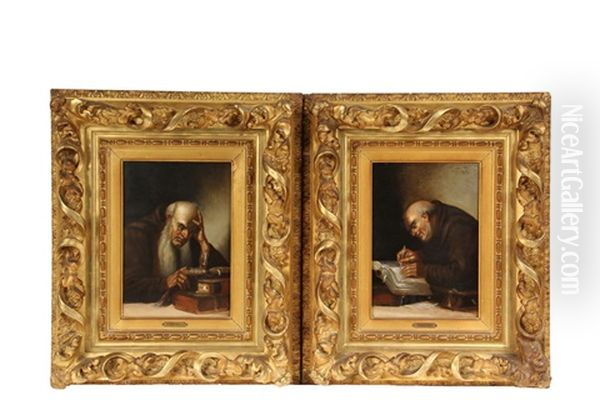 Portraits Of Monks Reading And Writing Oil Painting by Carl Schleicher