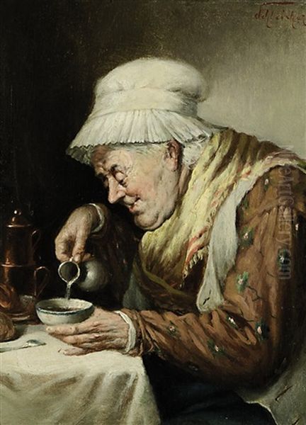 Alte Frau Mit Teetasse / Alter Mann Mit Schnupftabak Oil Painting by Carl Schleicher