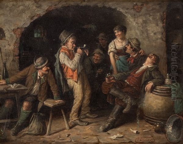 The Merry Tavern Oil Painting by Carl Schleicher