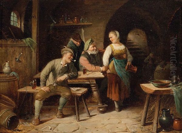 Gentlemen In The Tavern Oil Painting by Carl Schleicher