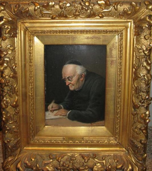 Elder Writing In Journal Oil Painting by Carl Schleicher