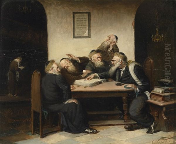 Eine Streitfrage Aus Dem Talmud Oil Painting by Carl Schleicher