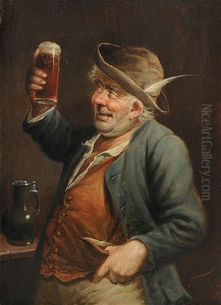 Ein Frisches Glas Bier Oil Painting by Carl Schleicher