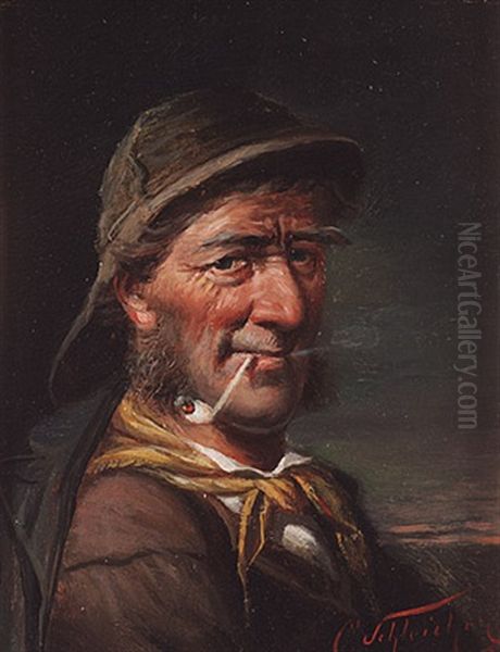 Portrait Eines Seemanns Mit Tonpfeifchen Oil Painting by Carl Schleicher