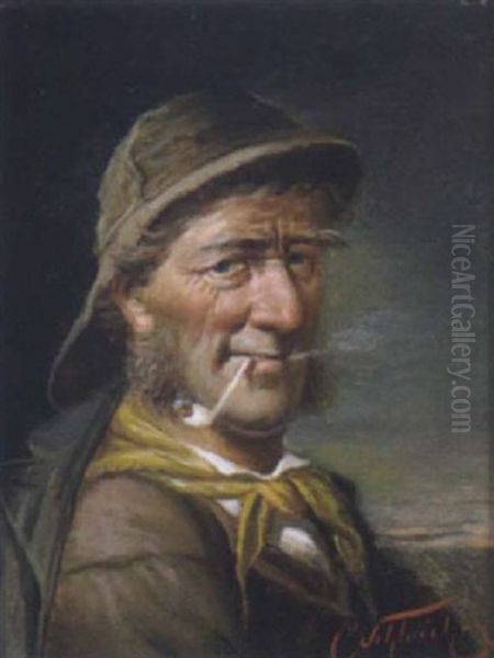 Bauer Mit Tonpfeife Oil Painting by Carl Schleicher