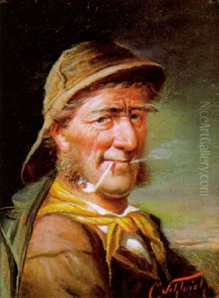 Bauer Mit Tonpfeife Oil Painting by Carl Schleicher