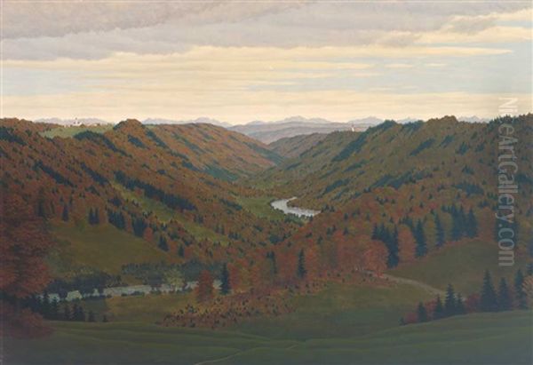 Prachtvolle Herbststimmung Mit Weitem Blick In Die Alpen Oil Painting by Carl Schleinkofer