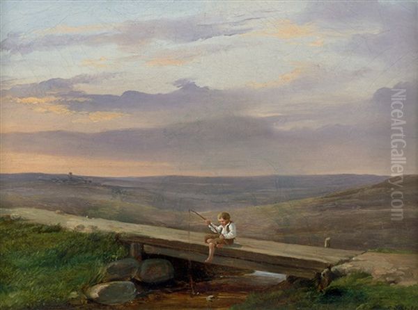 Weite Landschaft Mit Fischerknaben Oil Painting by Christian Andreas Schleisner